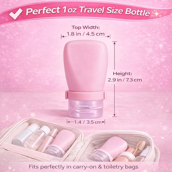 1 oz Travel Bottles, Leakproof Silicone Squeeze Bottle Mini Travel Size Container for Toiletries Lotion Shampoo and Conditioner Liquid Salad Dressing to go Condiment, TSA Approved, 4 Pack