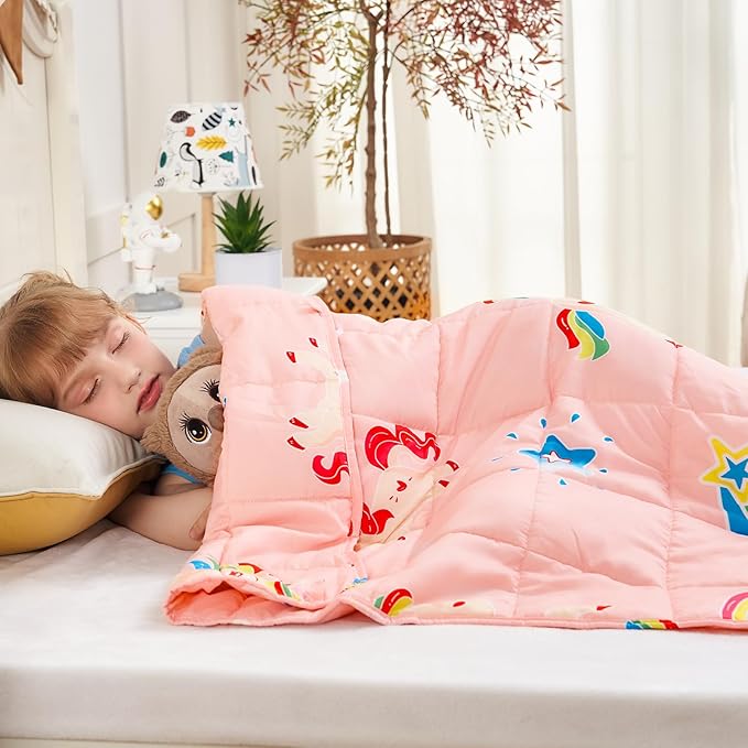 yescool Unicorn Weighted Blanket 3 Pounds Cooling Weighted Lap Blanket, Pink Rainbow Heavy Blanket, Breathable Weighted Throw Blankets Gifts for 20-40lbs, 36"x48"