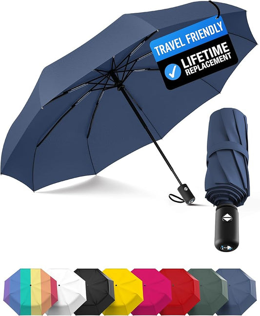 Rain-Mate Windproof Compact Umbrellas for Rain - Strong Reinforced Fiberglass Rib Design & Auto Open & Close - Portable Folding Travel Umbrella - Lightweight & Packable for Women & Men, Easy Collapse
