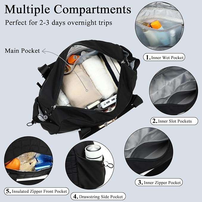 CAMTOP Gym Bag for Women, Lightweight Duffle Bag for Travel With Insulated Pocket and Wet Pocket, Small Carry On Bag for Dance Yoga Work