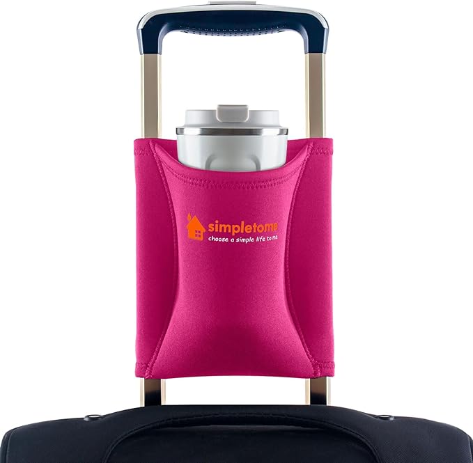 simpletome Luggage Travel Cup Holder Hands-Free Drink Caddy Attachment Drinks Carrier for Drink Beverages Coffee Mugs (Red)