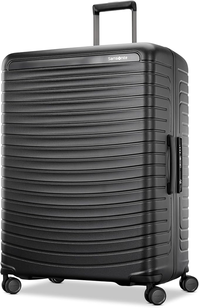 Samsonite Framelock Max Hardside Luggage with Spinner Wheels, Lightweight zipper-less (Asphalt Black, Large Spinner)