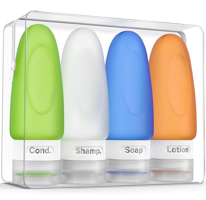 Dot&Dot Leak Proof Travel Bottles for Toiletries - 4 Pack Silicone Toiletry Containers - Shampoo and Conditioner Bottles TSA Quart Bag - 2 oz Size