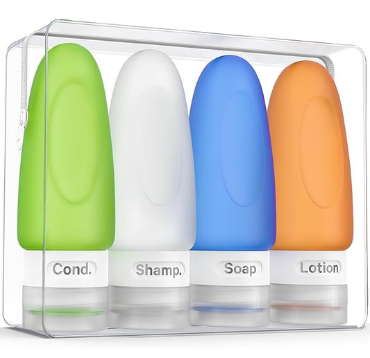 Dot&Dot Leak Proof Travel Bottles for Toiletries - 4 Pack Silicone Toiletry Containers - Shampoo and Conditioner Bottles TSA Quart Bag - 2 oz Size