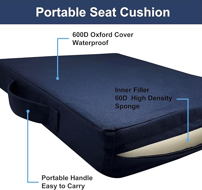 Stadium Seat Cushions, Portable Bleacher Cushions with Handle, Waterproof Oxford Fabric, Zipper Design (Blue - 3 Pack)