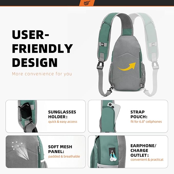 SKYSPER Sling Bag RFID Crossbody Sling Backpack Cross Body Shoulder Bag Travel Hiking Daypack for Women Men(Green)