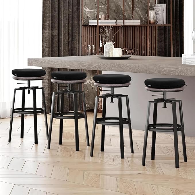BUYUE Memory Foam Seat Cushion, Dia 15" Soft Velvet Round Stool Cushion Anti-Slip Chair Pads, M, Black