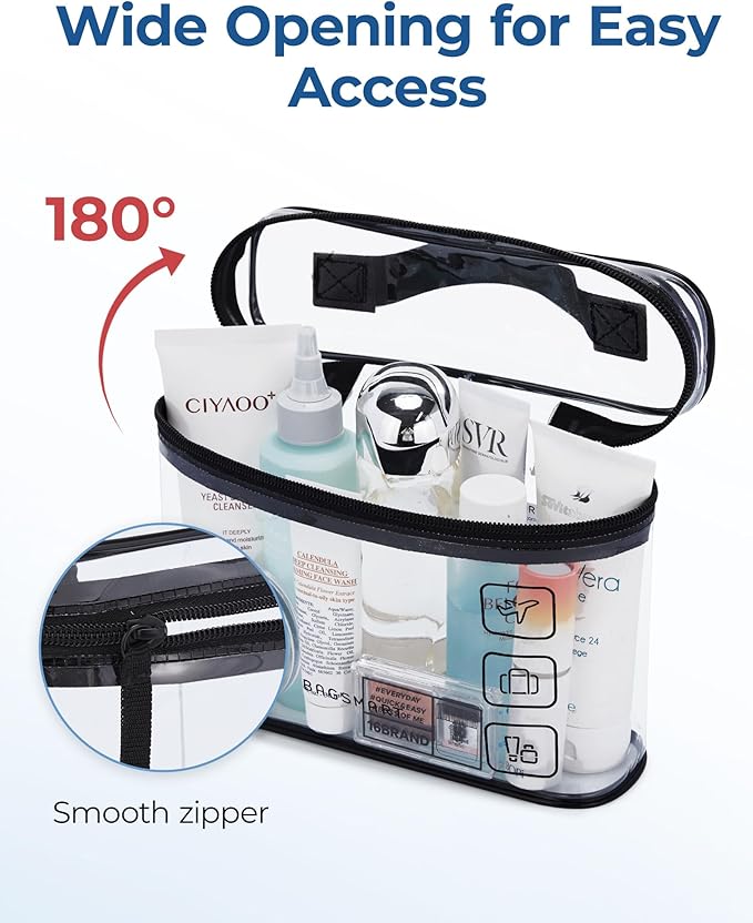 BAGSMART TSA Approved Toiletry Bag, 2 Pack Clear Makeup Cosmetic Bag Organizer, Quart Size Travel Bag for Toiletries, Carry-on Travel Accessories Essentials, Purple-2pcs