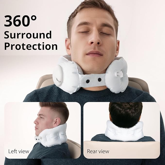Ultralight Inflatable Travel Neck Pillow Press to Inflate Leak-Proof Design Compressible Adjustable Neck Support for Airplane Camping Driving Sleeping Business Trip Long Flights (Blue, Large)