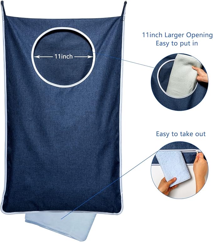 KEEPJOY XL Hanging Laundry Hamper Bag, Large 36"x22" Clothes Hanging Hamper with Strong Hooks for Dirty Clothes Laundry Storage Bag (Blue,1-Pack)