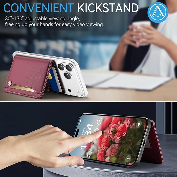 Vinich for Magsafe Wallet Magnetic RFID Blocking Card Holder Compatible with MagSafe Phones and Cases, Strong Magnet Minimalist Phone Wallet for iPhone 17/16/15/14/13/12/Pro/Max/Plus, Wine Red