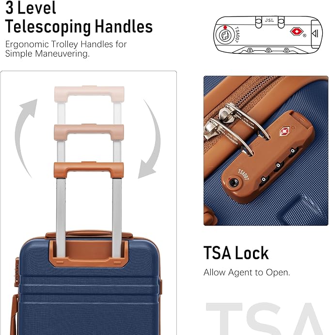 LONG VACATION Luggage Sets 6 Piece ABS+PC Hardshell Suitcase Set with Spinner Wheels, TSA Lock, YKK Zipper, Durable Travel Luggage