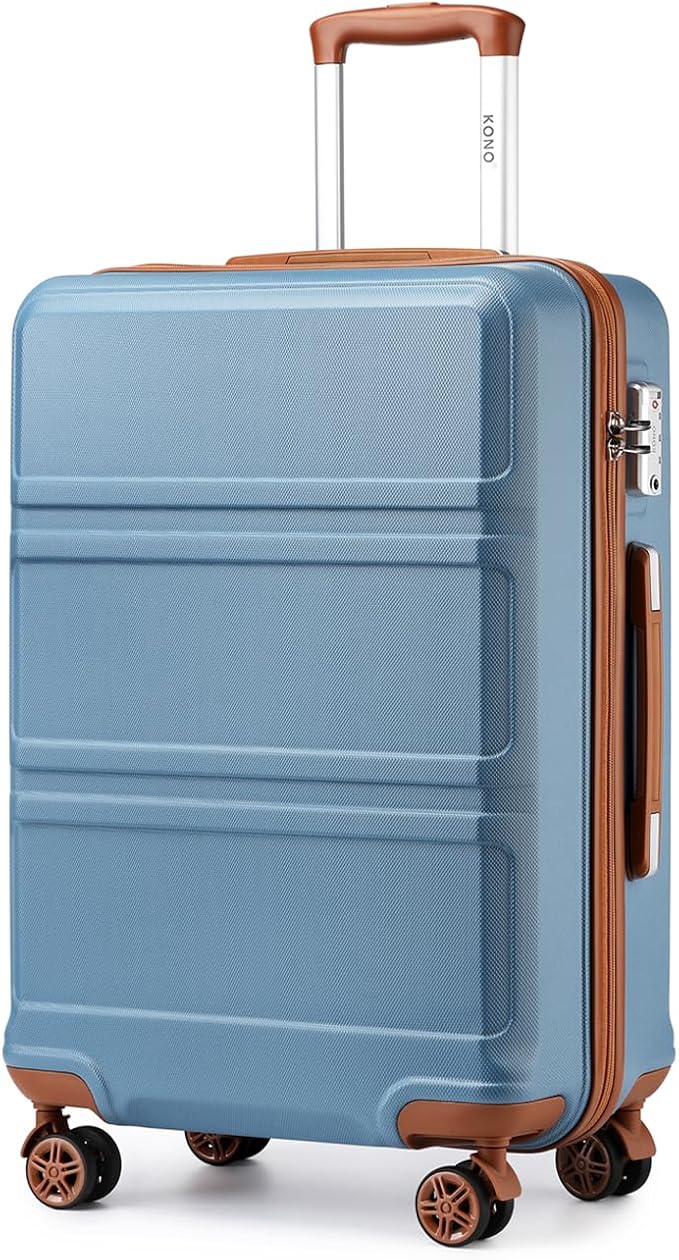 Kono 24 Inch Luggage Suitcase with Spinner Wheels TSA Lock Lightweight PC+ABS Hardside Medium Checked Luggage Durable Rolling Suitcase Apricot Blue