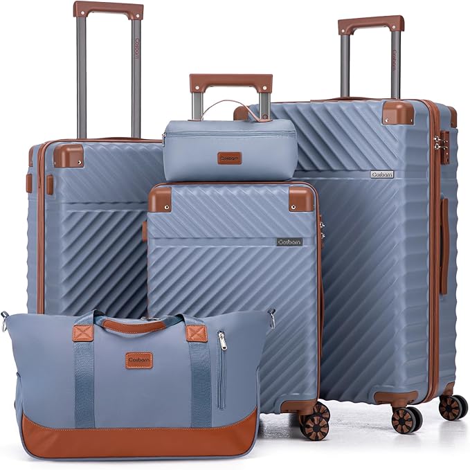 Luggage Sets 5 Piece with TSA Lock Spinner Wheels, Unisex Hard Case ABS Suitcase Set, Hardshell Lightweight Waterproof Travel Hardside Suitcases with Wheels for Women Men, Sky Blue