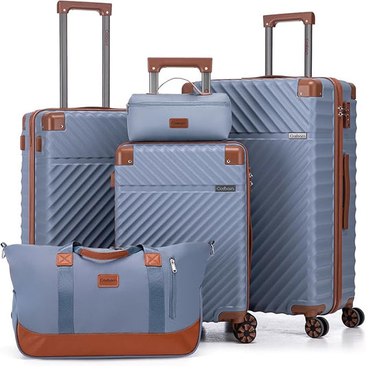 Luggage Sets 5 Piece with TSA Lock Spinner Wheels, Unisex Hard Case ABS Suitcase Set, Hardshell Lightweight Waterproof Travel Hardside Suitcases with Wheels for Women Men, Sky Blue