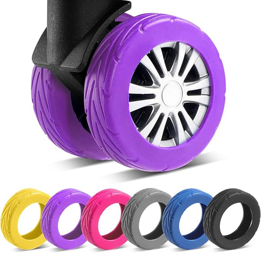 8 Pcs Upgrade Luggage Wheel Covers, Carry On Luggage Suitcases,Wear-Resistant, Anti-Noise, Silicone Wheel Protective Covers for 2-2.4" Spinner Wheel,Essential Travel Accessories (Purple)