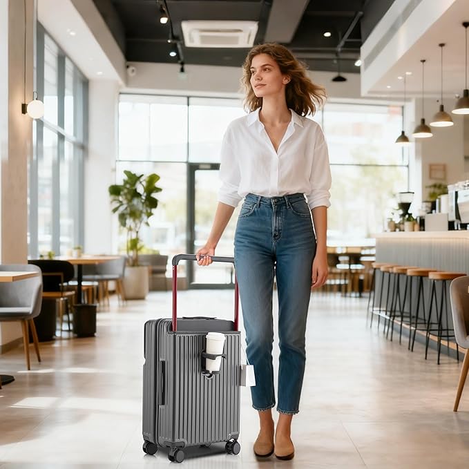 20 Inch Carry On Luggage with Spinner Wheels,PC Hard Shell Suitcase with USB Port,Lightweight Travel Luggage Airline Approved for Men Women (Iron Gray)