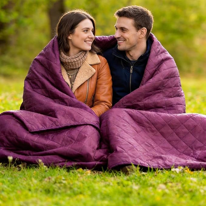 Northroad Waterproof Outdoor Blanket w/Sherpa Lining, Large Windproof Camping Blankets for Cold Weather, Light Weight and Warm for Stadium, Hiking, Dog, Picnic, Washable, 67”X 87” (Purple, 1PCS)
