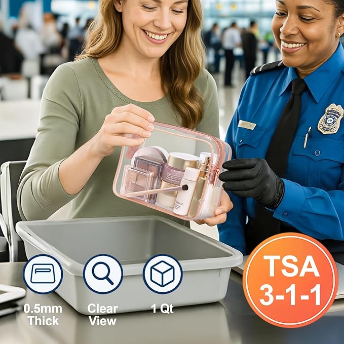 PACKISM TSA Approved Toiletry Bag - Pink Floral Print Clear Travel Bags, Suitable for Gifts, with Supporting Frame, Perfect for Travel Essentials, Thick No Smell