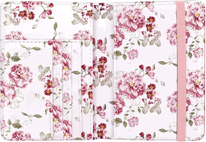 Passport Holder Cover Travel Wallet RFID Blocking Cute Flowers Passport Wallet with Elastic Band for Women,Red