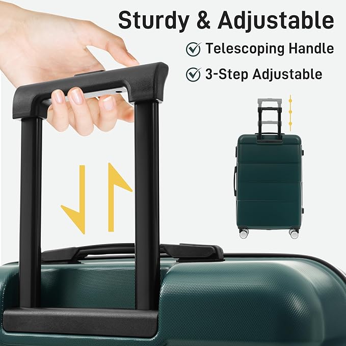 Merax Luggage Sets 3 Piece, Suitcases with Spinner Wheels, Lightweight Travel Luggage with Lock, ABS Hardshell Suitcase Set 20/24/28 IN,Dark Green