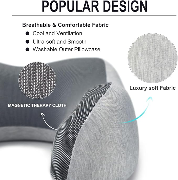 napfun Neck Pillow for Travel with Travel Pouch, Sleep Mask & Earplugs, Memory Foam Airplane Pillow for Headrest Sleep with Eyeshades, Plane Essentials with Eye Blindfold, Light Gray Kit