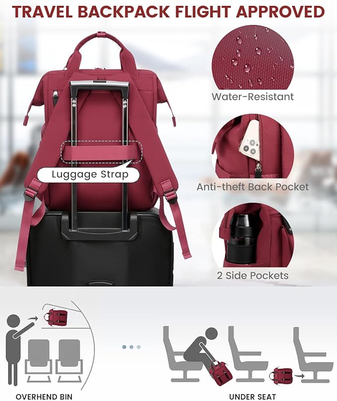 LOVEVOOK Laptop Backpack for Women Work Travel Backpack College Backpack Business Commuter Computer Bag Teacher Doctor Nurse Bags Purse, 17 Inch, Wine Red-black
