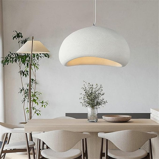 JAYMP 50cm Wabi Sabi Pendant Light for Dining Room Kitchen Island Hallway Restaurant Modern Hanging Lamp E26 Base Japanese Style Bird Nest Shape Lighting Fixture (Matte White,B Shape, 50cm/19.7in)