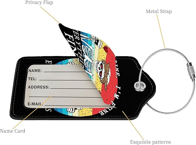 2 Pcs Luggage Tags for Suitcase, Cute Unique PU Leather Travel Bag Tag with Privacy Cover ID Label Address Card and Durable Metal Ring Suitable for Men Women Children Backpack,Human Skull