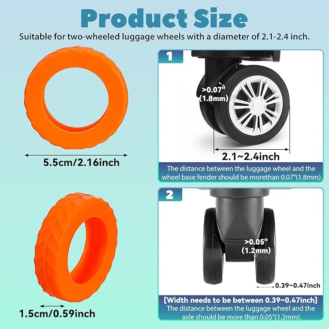 Ymapinc 8Pcs Orange Luggage Wheel Covers, Silicone Suitcase Protector, Anti-Slip Replacement Accessories for 2.1-2.4 Inch Rolling Roller Wheels