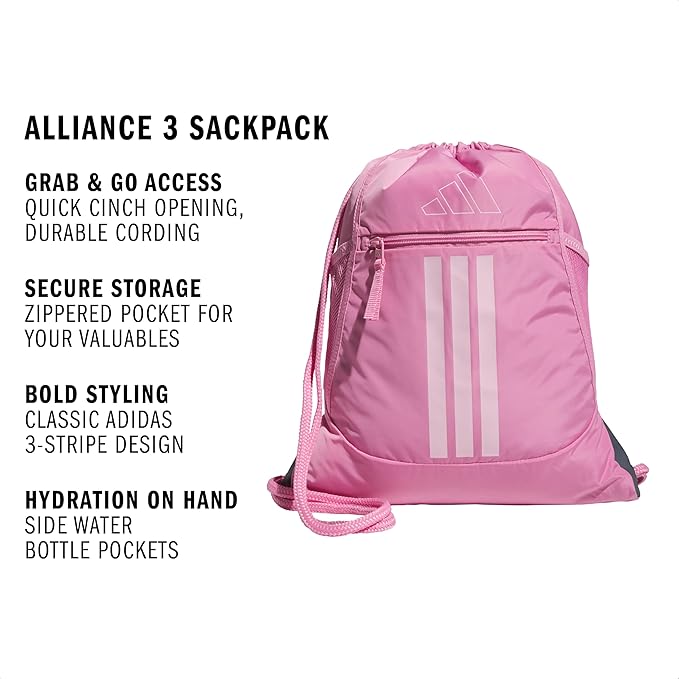 adidas Alliance Sackpack – Drawstring Backpack for Sports, Small Gym Bag