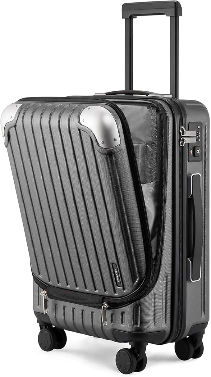 LEVEL8 Grace Carry on Luggage 22x14x9 Airline Approved, 20 Inch Hard Shell Suitcases with Spinner Wheels, Abs+Pc Hard Case Luggages with Tsa Lock, Travel bag for Women Men, Grey