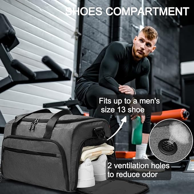 Gym Bag for Men Women, Sports Duffle Bags with Wet Pocket & Shoes Compartment, Water Resistant Overnight Duffel Bag