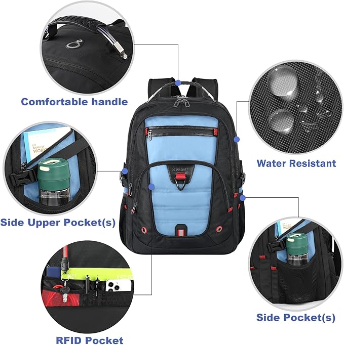 Z-MGKISS 18.4"-19" Extra Large Laptop Backpack, Water-Resistant Gaming Laptop Travel Backpack, School Bag with USB Charging Port and Multiple Compartments, Gifts for Men & Women, Lake Blue