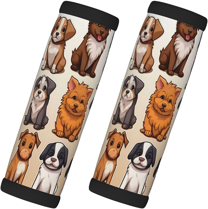 Luggage Handle Wraps Cartoon Dogs Pattern Luggage Identifiers Soft Neoprene Luggage Handle Wraps For Suitcase Trolley Handle Grip Cover 2 Pack Luggage Tags