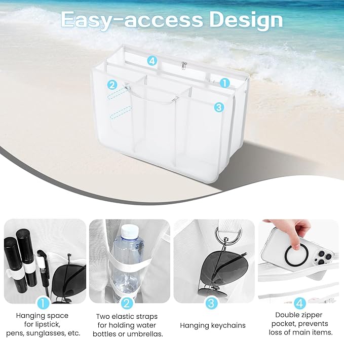 XYFuuee Beach Bag Organizer Inserts for Baby Medium Bogg Bag Accessories with 8 Removable Metal Fasteners, Lightweight Mesh Insert Divider Pouch, Organizing Rubber Tote, Save Storage Space, White M