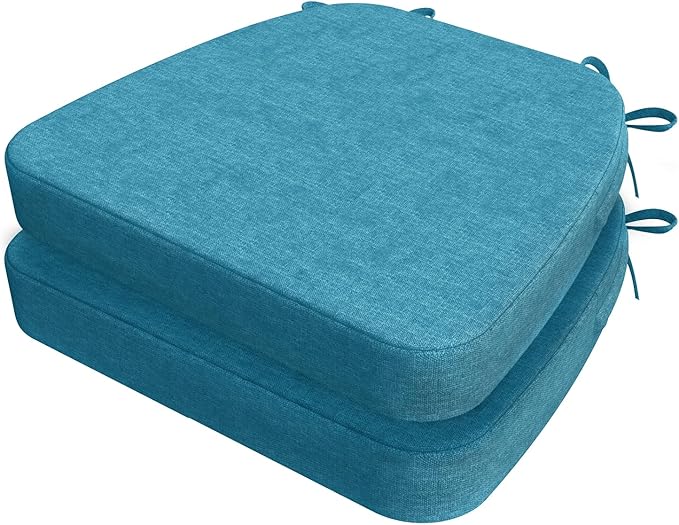AAAAAcessories D-Shaped Chair Cushions, 2" Thick Dining Chair Pads with Ties and Removable, Machine-Washable Cover, 17" x 16", Set of 2, Teal