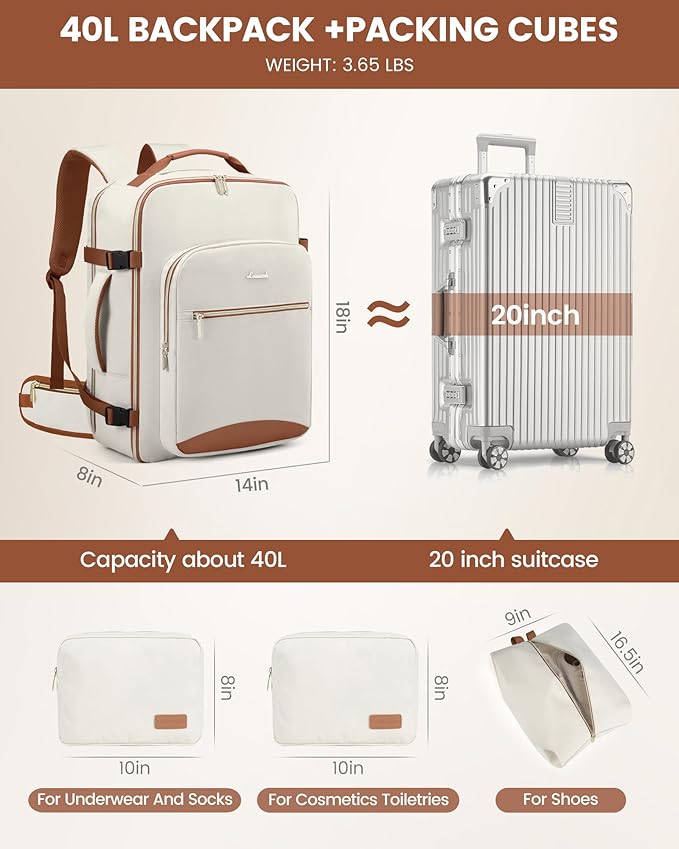 LOVEVOOK Travel Backpack for Women with Waist Strap,40L Cute Carry on Backpack Travels Essentials Personal Item Backpack for Traveling on Airplane,Large Carry on Luggage Travel Bag Flight Approved