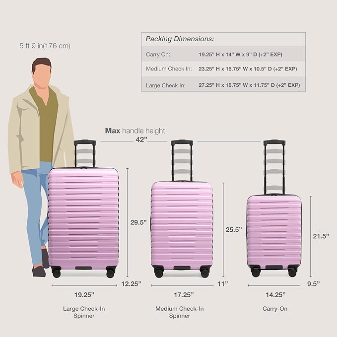 U.S. Traveler Boren Expandable Hardside Rugged Travel Luggage with 8 Spinner Wheels, Lavender, Checked-Large 30-Inch