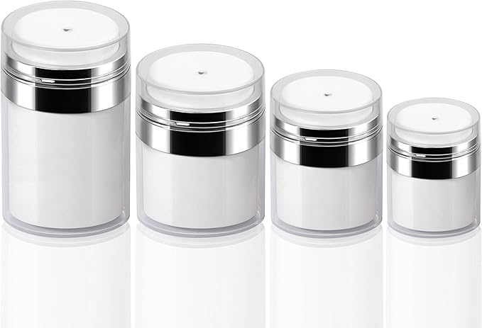 4Pack Airless Pump Jars Mixed(0.5oz+1.0oz+1.7oz+3.5oz) Lotion Dispenser Bottle with Pump, Moisturizer Travel Containers for Skincare Face Makeup