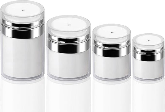 4Pack Airless Pump Jars Mixed(0.5oz+1.0oz+1.7oz+3.5oz) Lotion Dispenser Bottle with Pump, Moisturizer Travel Containers for Skincare Face Makeup