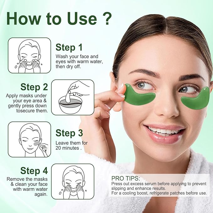 LAVONE Eye Mask - 30 Pairs Seaweed Under Eye Patches Skin Care Products - Eye Masks Skincare for Dark Circles and Puffiness, Reduce Wrinkles, Eye Bags and Fine Lines, for Women and Man - Dark Green