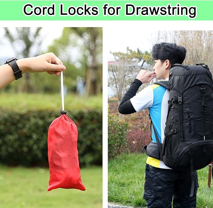 CooBigo 25pcs Plastic Spring Cord Locks for Drawstring, Paracord Toggle Stopper Clasp Elastic Shoeslace Lock Sweatpants Hoodie String Clips Gloves String Lock