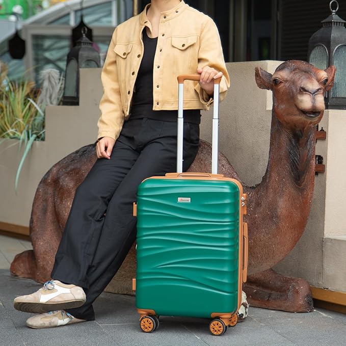 Romswi Expandable 22x14x9 Airline Approved 21" Carry On Luggage,Hardshell Suitcase with Double Spinner Wheels for 20% More Space, Lightweight Hardside Luggage, Scratch-Resistant & YKK Zipper, Green