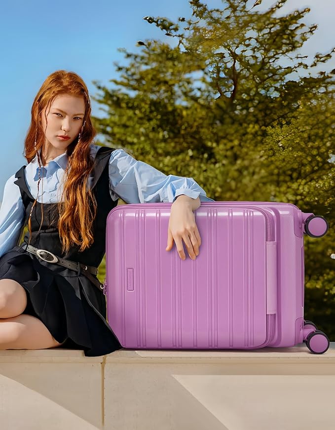 LARVENDER Carry On Luggage 22x14x9 Airline Approved, 20 Inch Expandable PC+ABS Hardside Carry On Luggage with Front Pocket Spinner Wheels TSA Lock for Women Men (Berry)