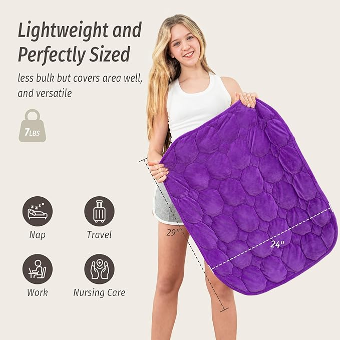 Wemore Weighted Lap Blanket 7lbs for Adults, Small Weighted Blanket for Travel, All-Season Weighted Lap Pad, Machine Washable, Dual Purple 24x29 inches