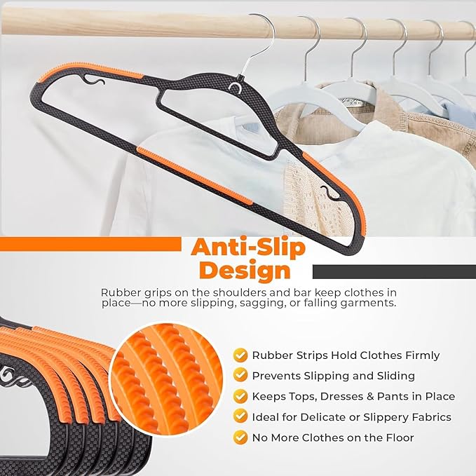 Plastic Hangers 100 Pack, Cascading Slim Space Saving Clothing Hangers with 360° Rotating Hook, Non Slip Clothes Hangers for Sweater Shirt, Heavy Duty Coat Hanger with Inner Hook for Closet, Black