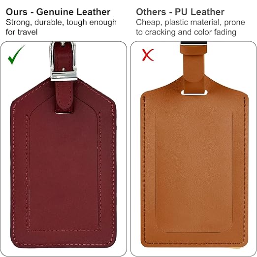 Merlot Genuine Top Grain Leather Luggage Tag