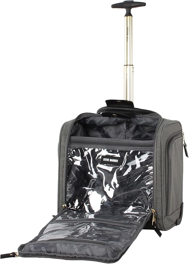 Steve Madden Designer Luggage Collection - 3 Piece Softside Expandable Lightweight Spinner Suitcase Set - Travel Set Includes an Under Seat Bag, 20-Inch Carry on and 28-Inch Checked Suitcase,