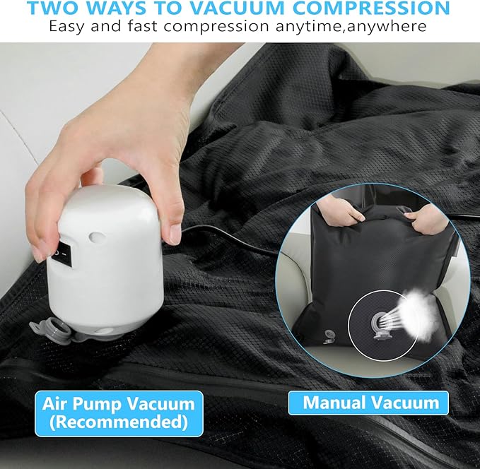 2PC Professional Vacuum Bags for Travel with 55W Super Power Electric Pump, Dobaly IP67 Reusable Vacuum Compression Bags for Suitcases and Backpack Space Saver Vacuum Bags Durable(2 Medium+Pump)